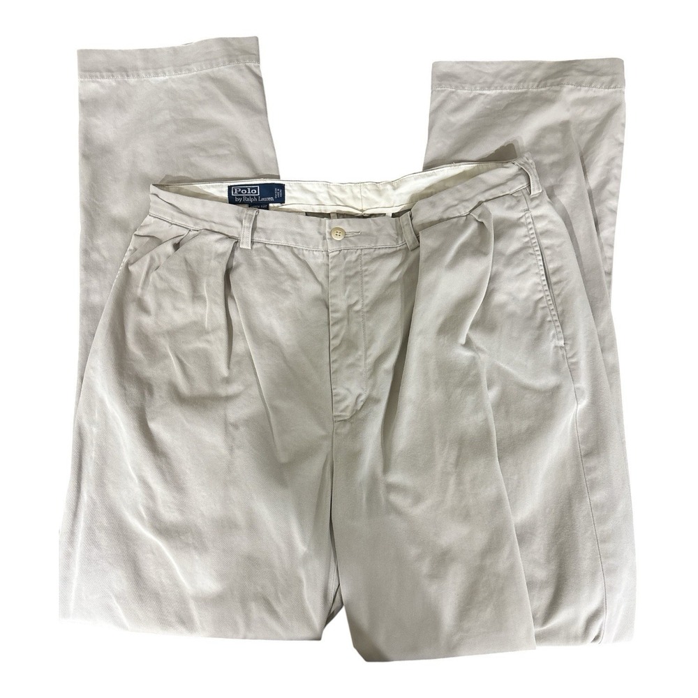 Vintage USA MADE Polo Ralph Lauren Andrew Pants Men's 36x34 Tan Chino Wide Leg